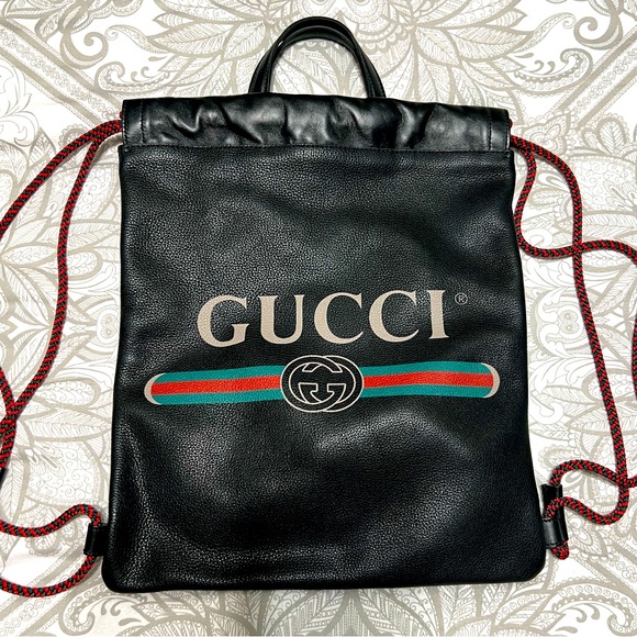 Gucci Leather Print Backpack Bag Black - Gucci Bags